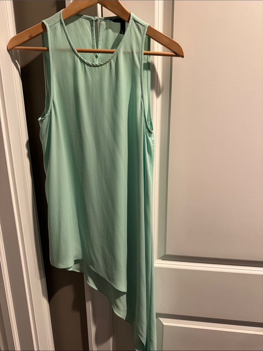 BCBG Mint Green Asymmetric Sleeveless Blouse